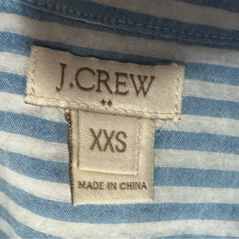 J.Crew Coastal Striped Cotton Popover – Blue White Seersucker Preppy Shirt XXS
